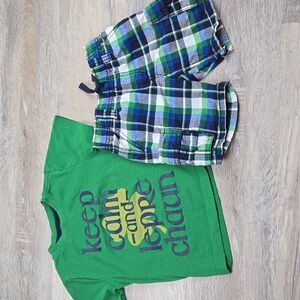 Gymboree boys St. Patrick's Day outfit tee plaid shorts keep calm leprechaun